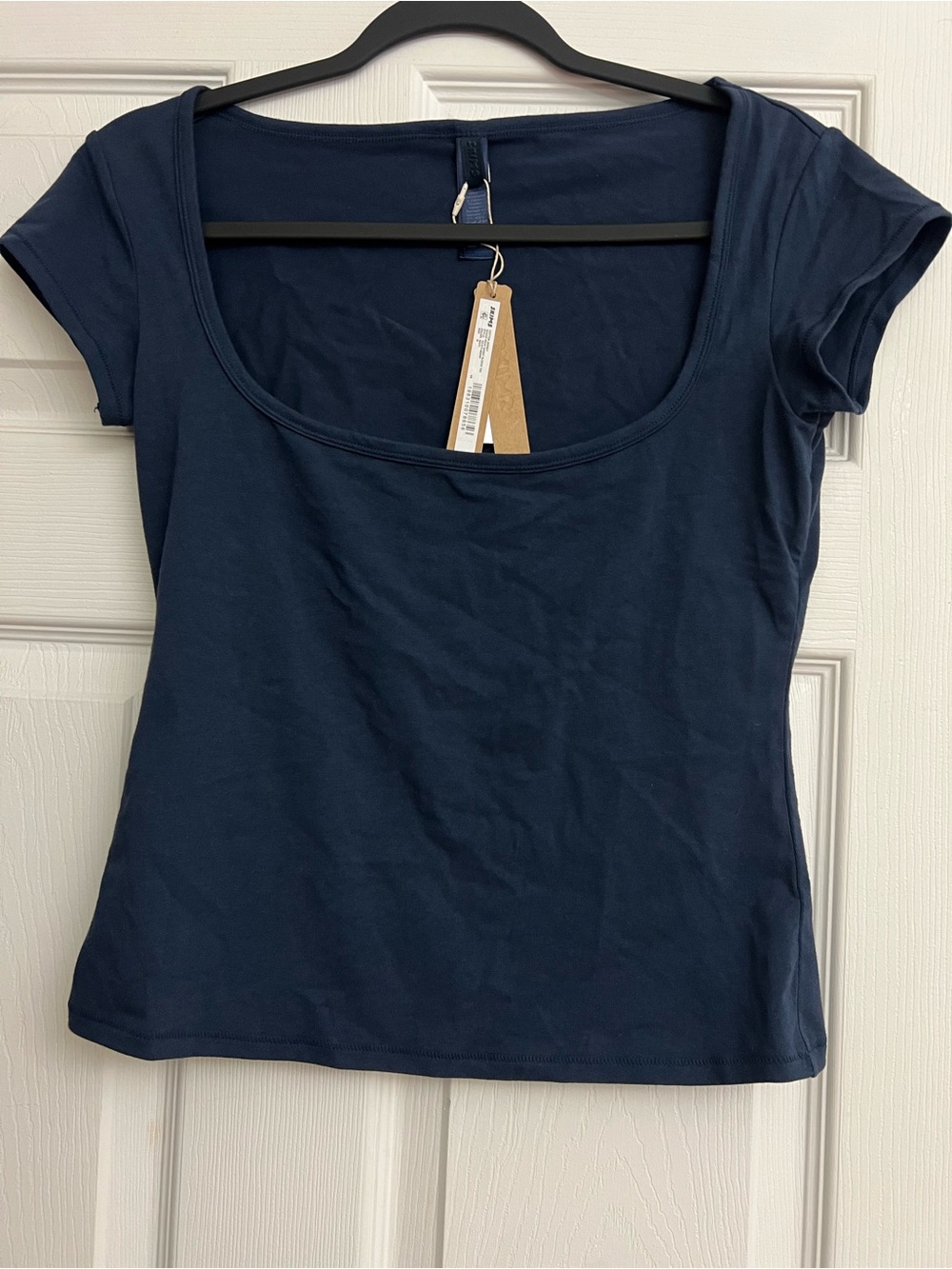 SKIMS COTTON JERSEY SCOOP NECK SHORT SLEEVE TEE NWT - NAVY